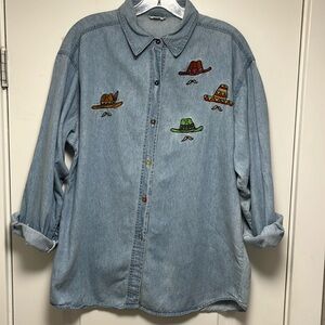 Mona Lisa 80s Patchwork Multi Color Button Denim Shirt